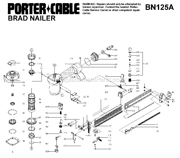 Porter Cable BN125A (Type 1) Finish Nailer Power Tool Page A Diagram